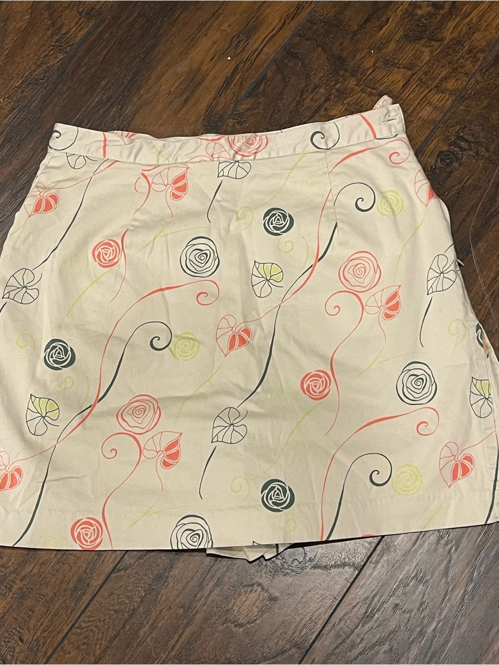 Cream Floral Print skort with Coral and green Accents tennis golf